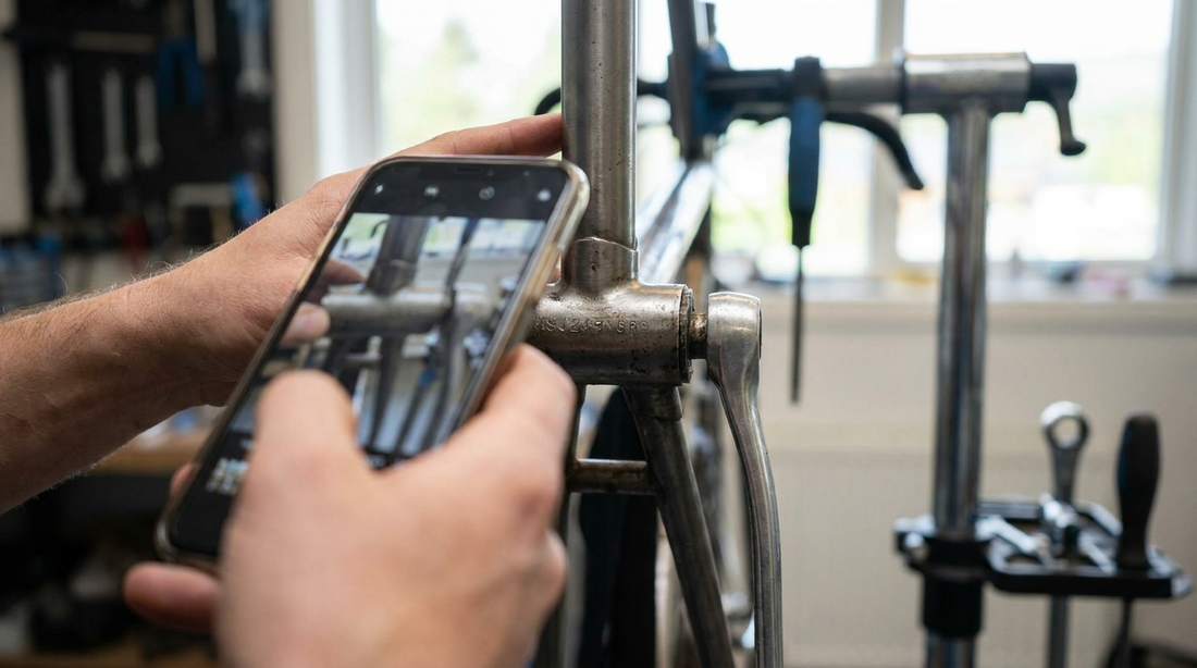 Framenummer op een fietsframe controleren met een smartphone