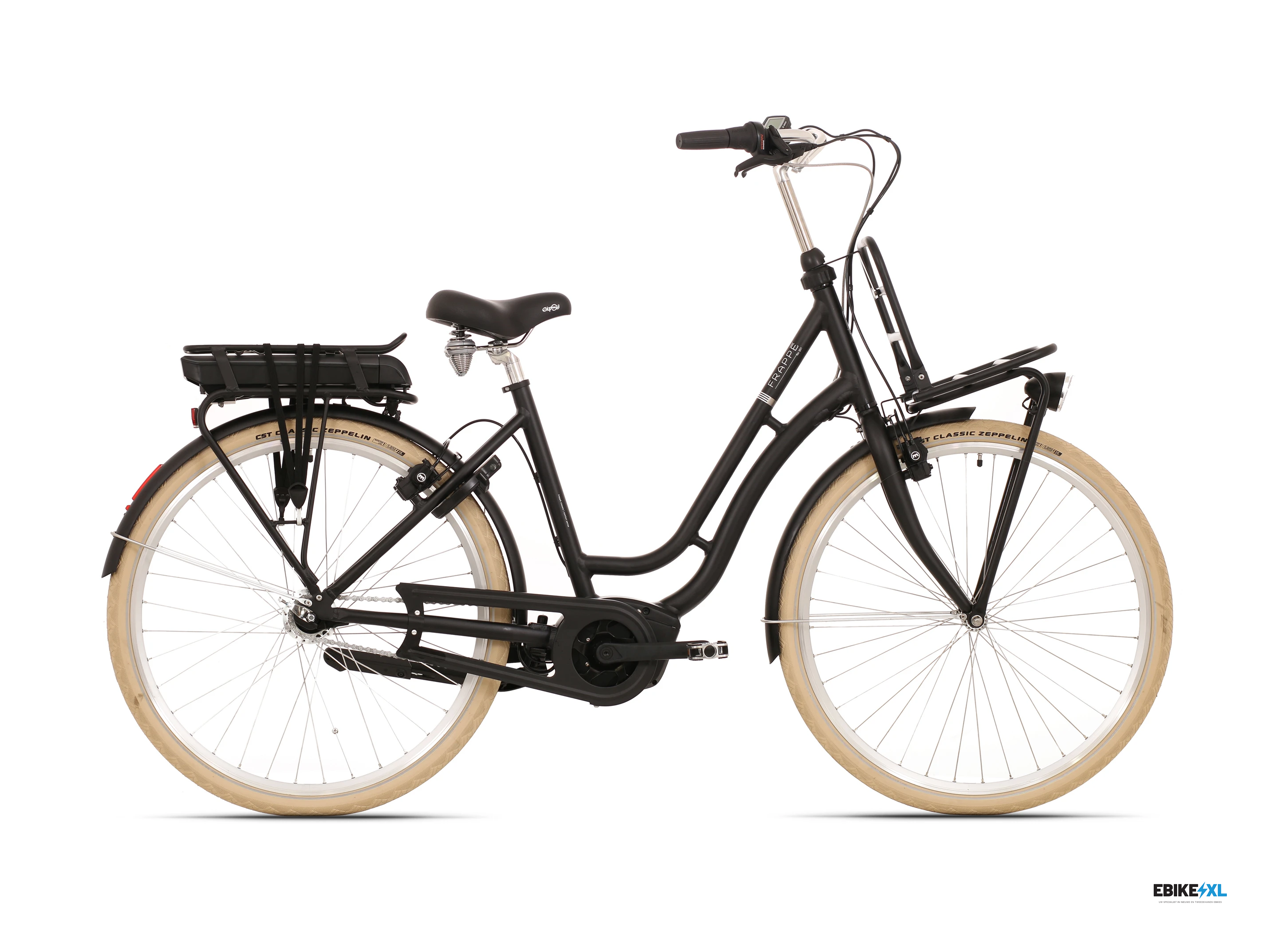 NIEUW! Frappé e-City Comfort Bosch Active Line Plus Middenmotor Zwart Mat Transportfiets M