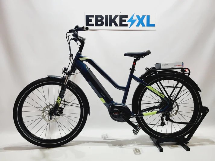 Haibike Trekking 5 Bosch Performance Line Middenmotor Blauw / geel, elektrische fiets, zijaanzicht