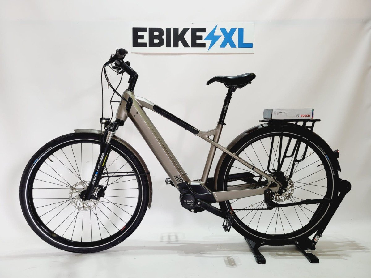 Moustache Samedi 28 Bosch Active Line Plus Middenmotor Lichtbruin, elektrische fiets, zijaanzicht