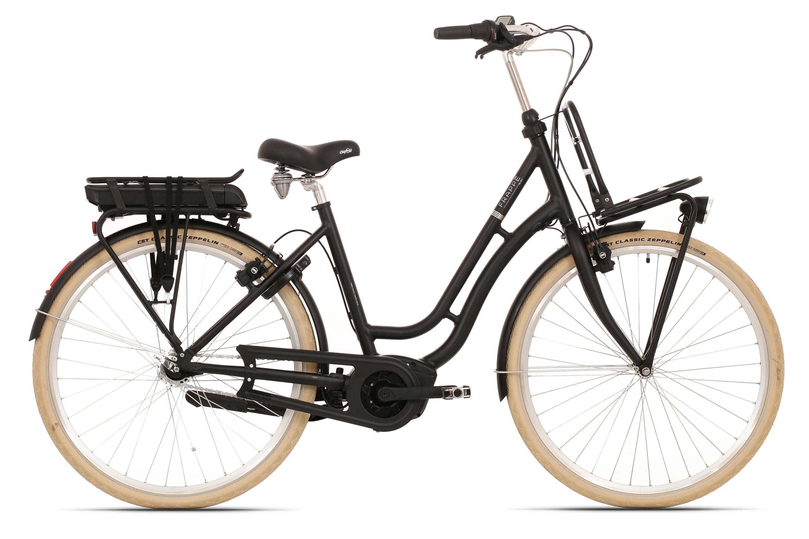 NIEUW! Frappé e-City Comfort Bosch Active Line Plus Middenmotor Zwart Mat Transportfiets L